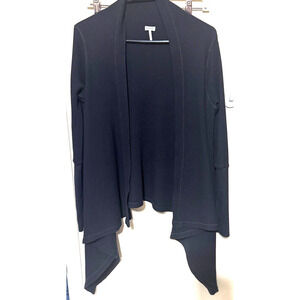 Splendid Black Cardigan Sweater waffle knit waterfall Supima Modal sz M/L